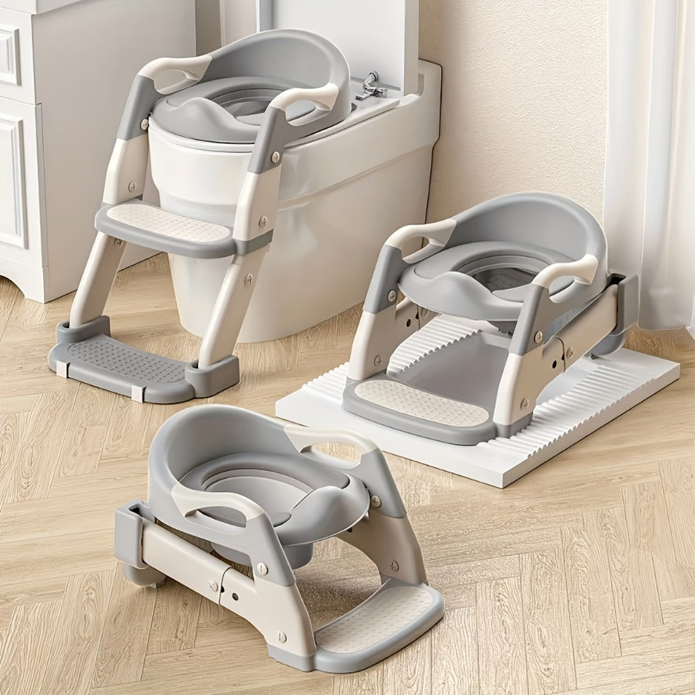 3-in-1 Toddler Potty Training Seat - Foldable Steps and Safety Harness