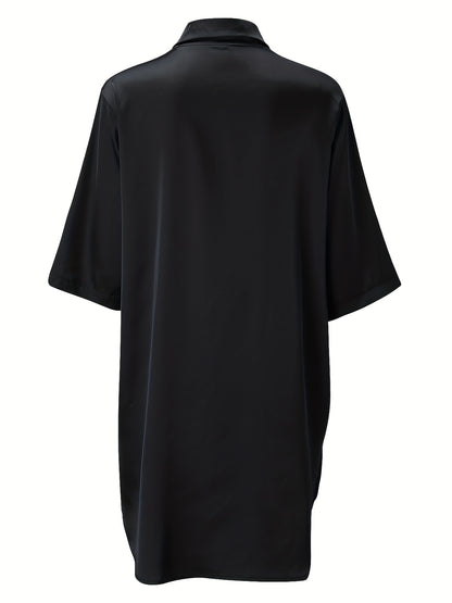 European And American Solid Color Sexy Shirt for Women Comfortable And Smooth Home Wear Long Pajamas