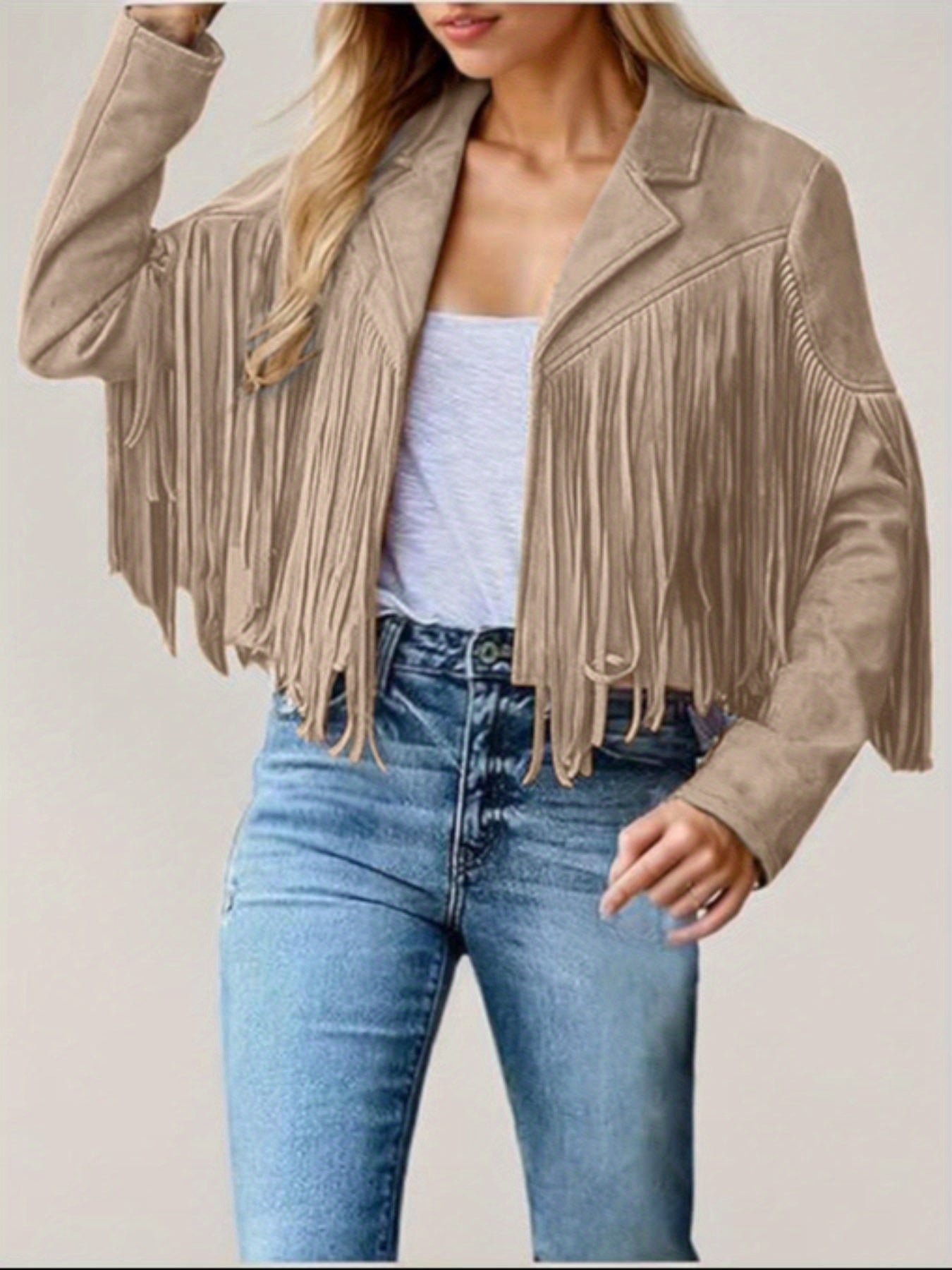 Faux Jacket Women Tassel Motorcycle Fringe Cropped Coats 2026 Spring Western Outfit Trendy Fall Long Sleeve Cowgirl Outfits Cardigan Jackets
