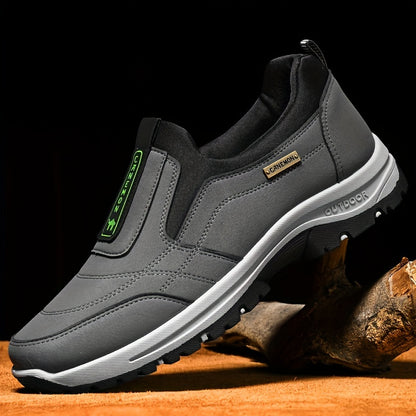 Men's Low-Top Sneakers with Slip- & Letter Print - - Casual Athletic, Upper & Cushioned Insole, Sole for Gym, Office, Casual Attire - Comfortable Round Toe (-Terrain)