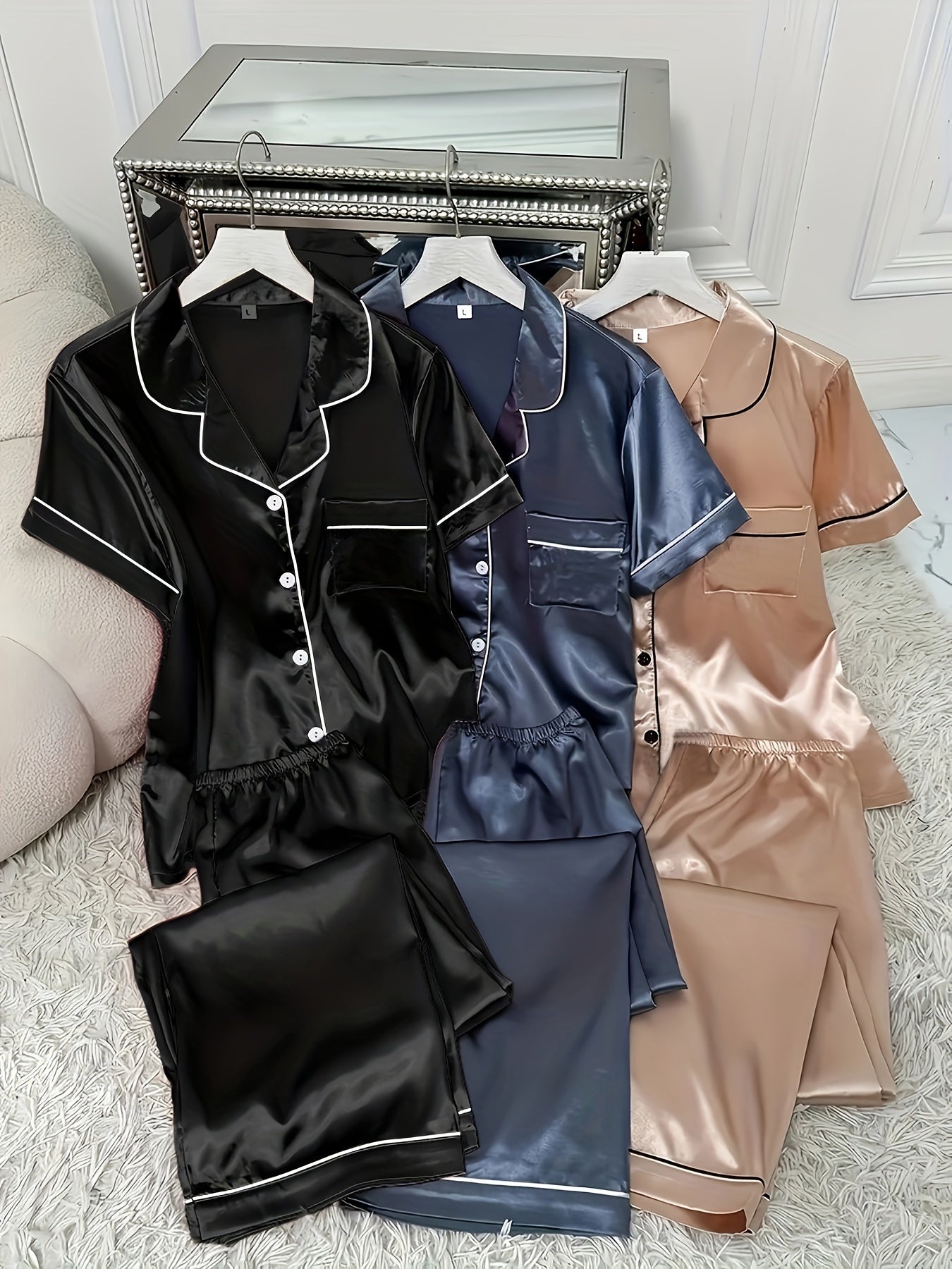 Pink + Gray + Champagne Satin Pants - product view 20