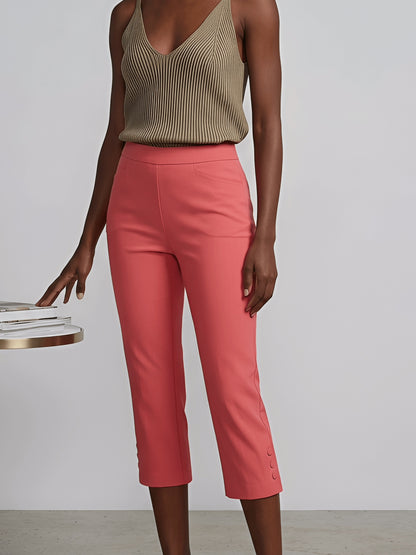 Women'S High-waisted Slim-fitting Capri Pants, Suitable For, Work And Daily Wear, With Pockets