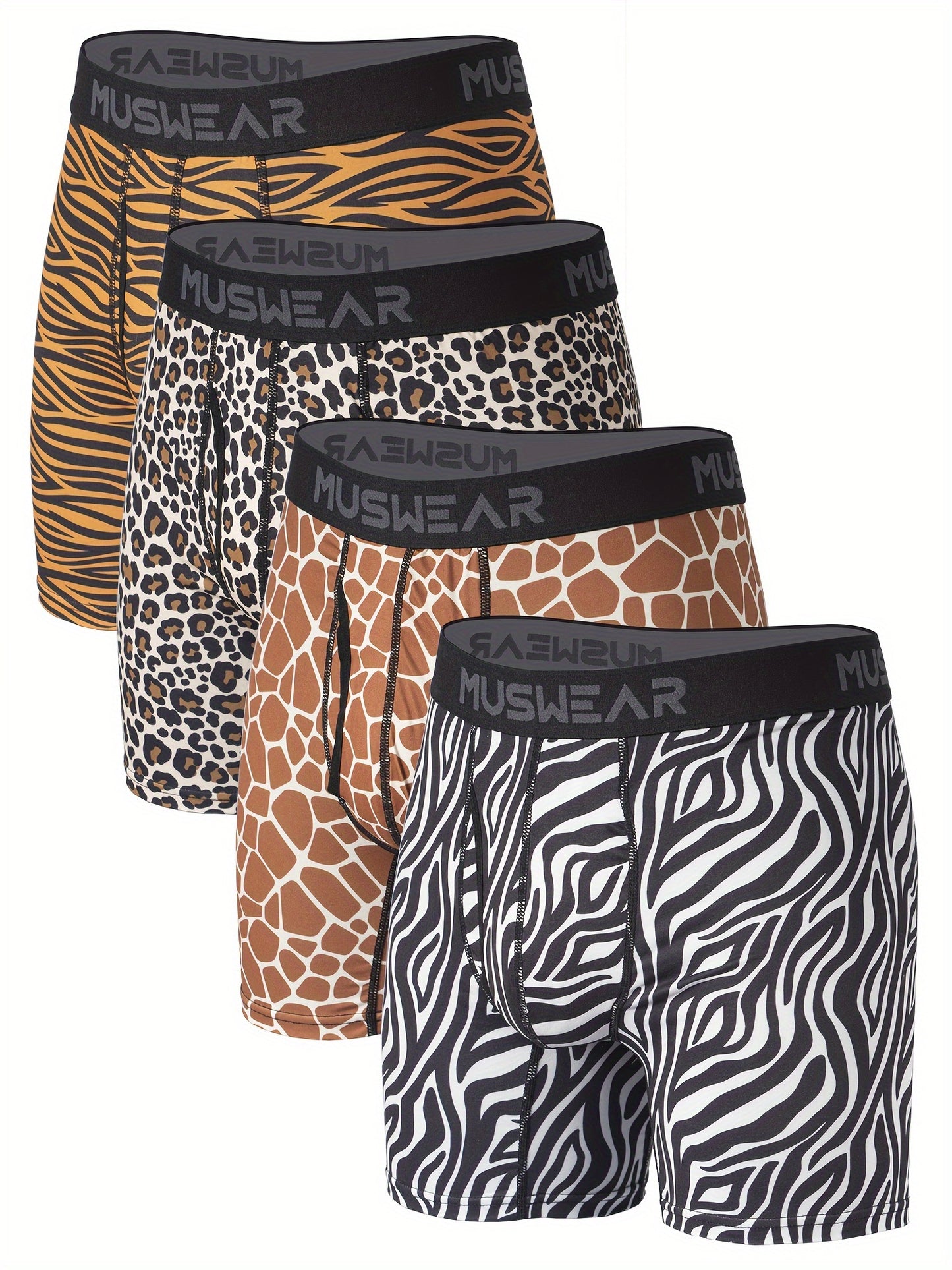 Muswear Men's Flat Front Boxer Briefs, Moisture-Wicking, Breathable, Side Opening, Long-Length Printed Quick-Dry Athletic Underwear