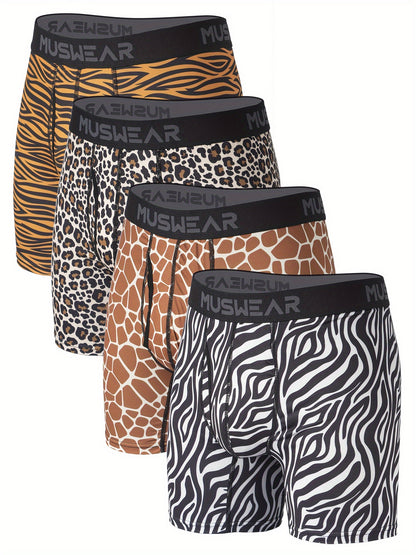 Muswear Men's Flat Front Boxer Briefs, Moisture-Wicking, Breathable, Side Opening, Long-Length Printed Quick-Dry Athletic Underwear