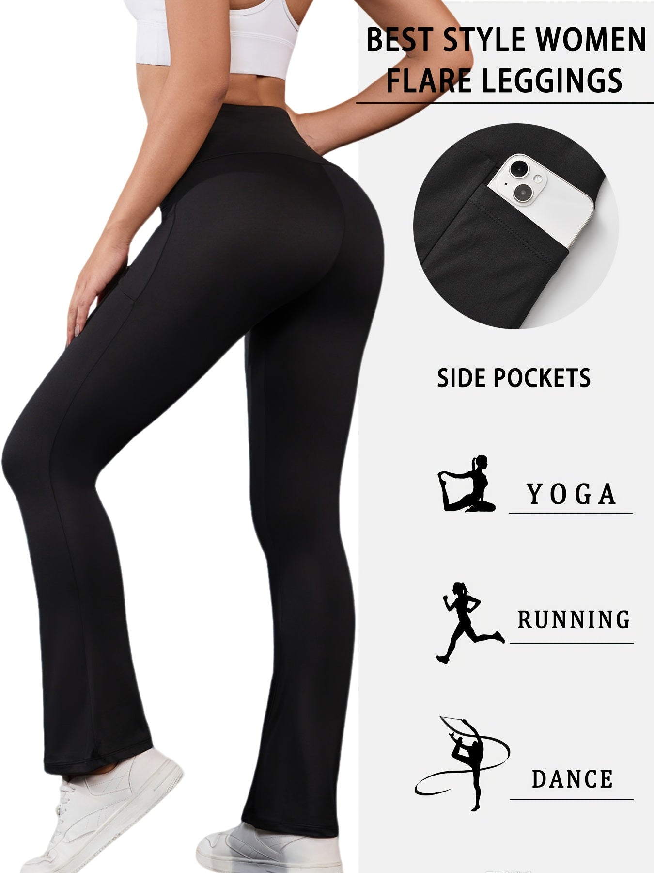 3 Pack Women's High Waisted Tummy Control Yoga Leggings - Super Soft Bootcut Flare Pants with Pockets, 4-Season Workout Capri/Capri-Length (Black/Grey/Navy) - All-Season Wear, Pencil-Slim Fit for Gym, Pilates & Everyday Use