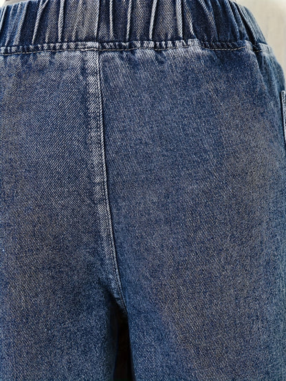 Girls' Fashion Washed Denim Pants for The Autumn 2025 Collection - Loose Fit Wide-leg Jeans, Casual Children's Playwear, Playful Children's Clothing, Classic Wide-leg Jeans, Non-stretch Fabric