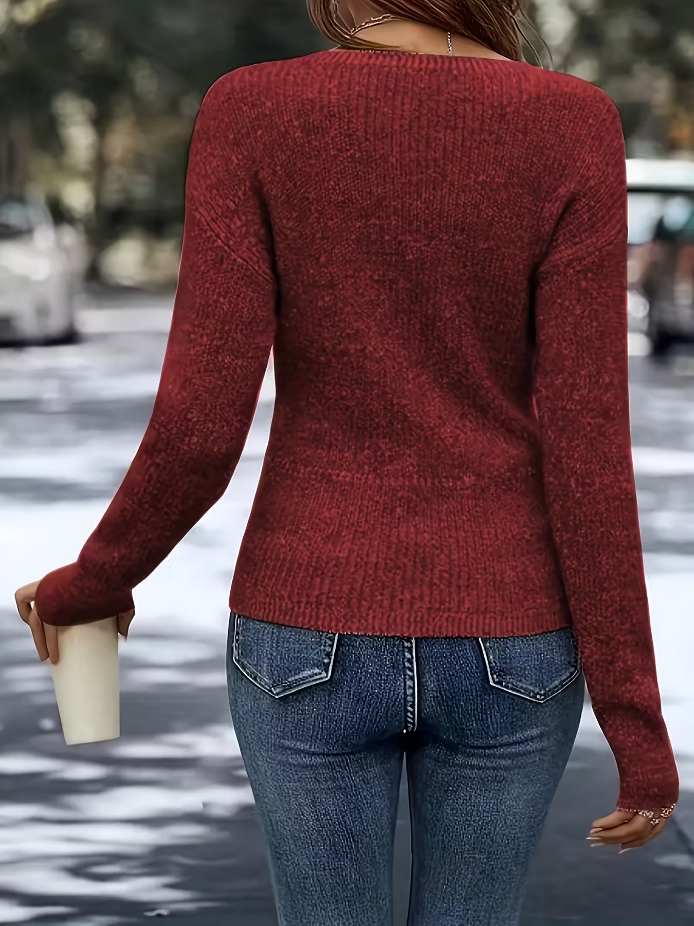 Women'S Elegant V-Neck Long Sleeve Sweater -Soft Warm Spring Pullover, Classic Chic Office And Party Outfit, Non-Transparent Layering Essential, Spring/Fall Everyday And Formal Tops for Women, Ladies Fashion Sweaters, Valentine'S Day Gift