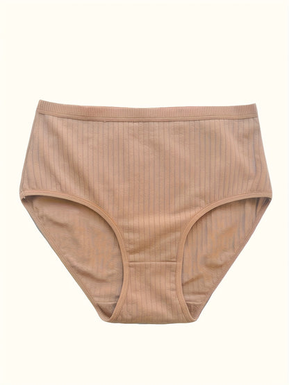 8pcs Of Oversized High Waisted Women's Underwear, 95% 5% Stretch, Breathable, Abdominal Control, Solid Color, Fabric Underwear