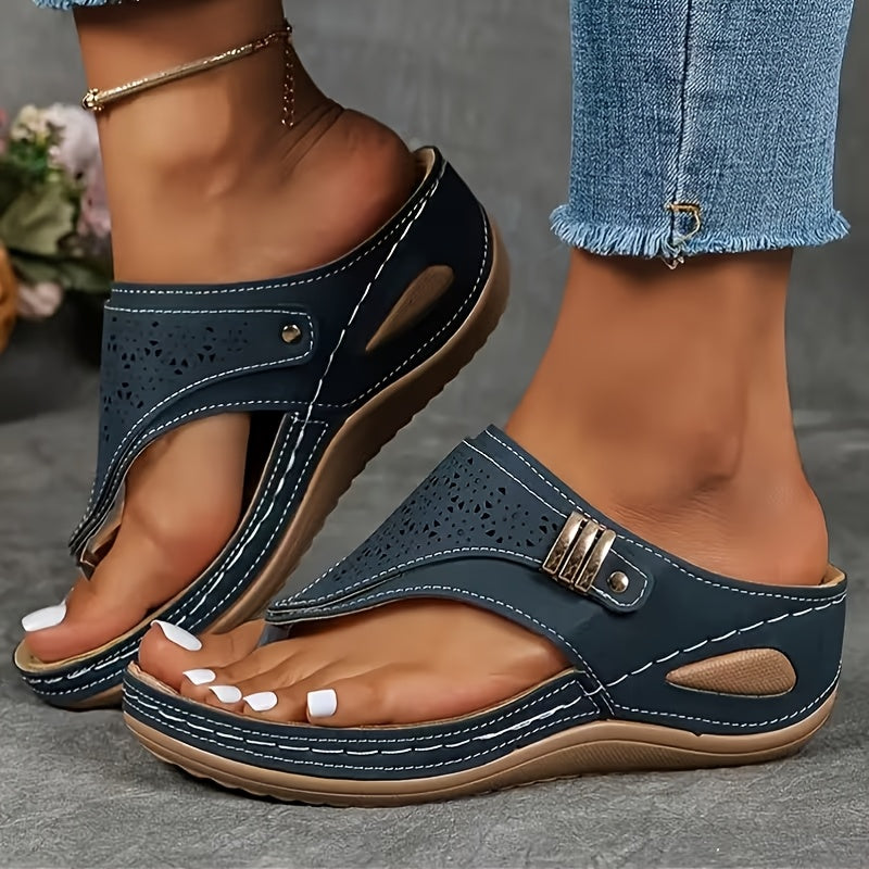 Women's Elegant Wedge Sandals, Classic Arch Support Design Flip Flops, High-quality Outdoor Beach Slippers, Comfortable Sandals for Women Summer, Low Heel Shoes for Women, Women Shoes