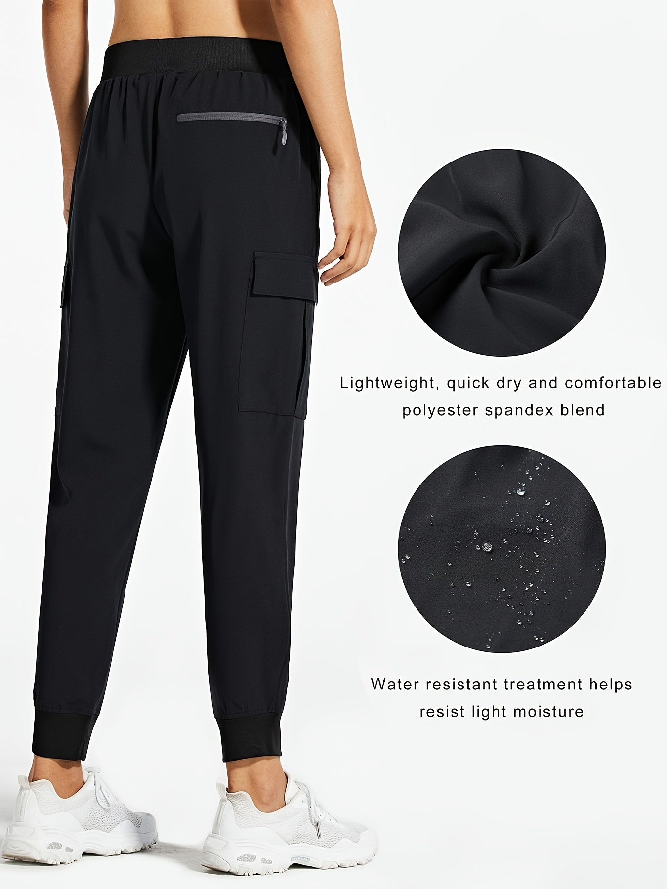 Women'S Cargo Joggers Hiking Pants Lightweight Quick Dry Camping 50+ Zippered Pockets