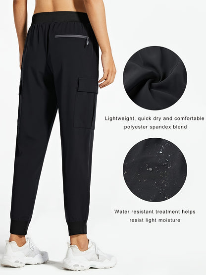 Women'S Cargo Joggers Hiking Pants Lightweight Quick Dry Camping 50+ Zippered Pockets