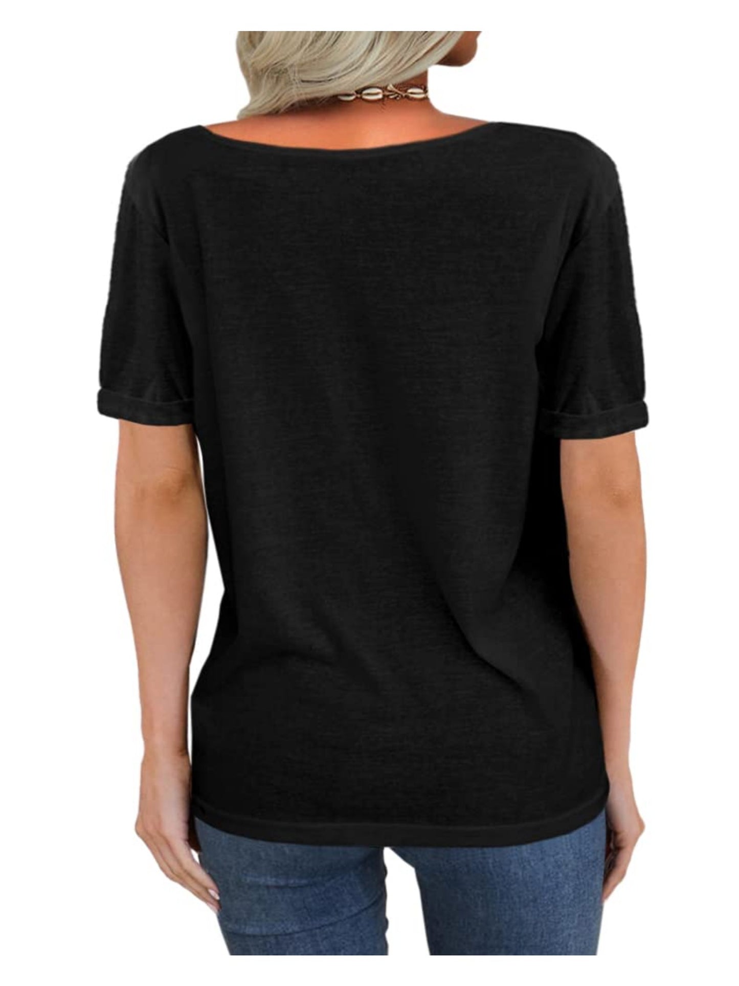Casual Loose Basic T-Shirt for Women with a Deep V-Neck And Short Sleeves