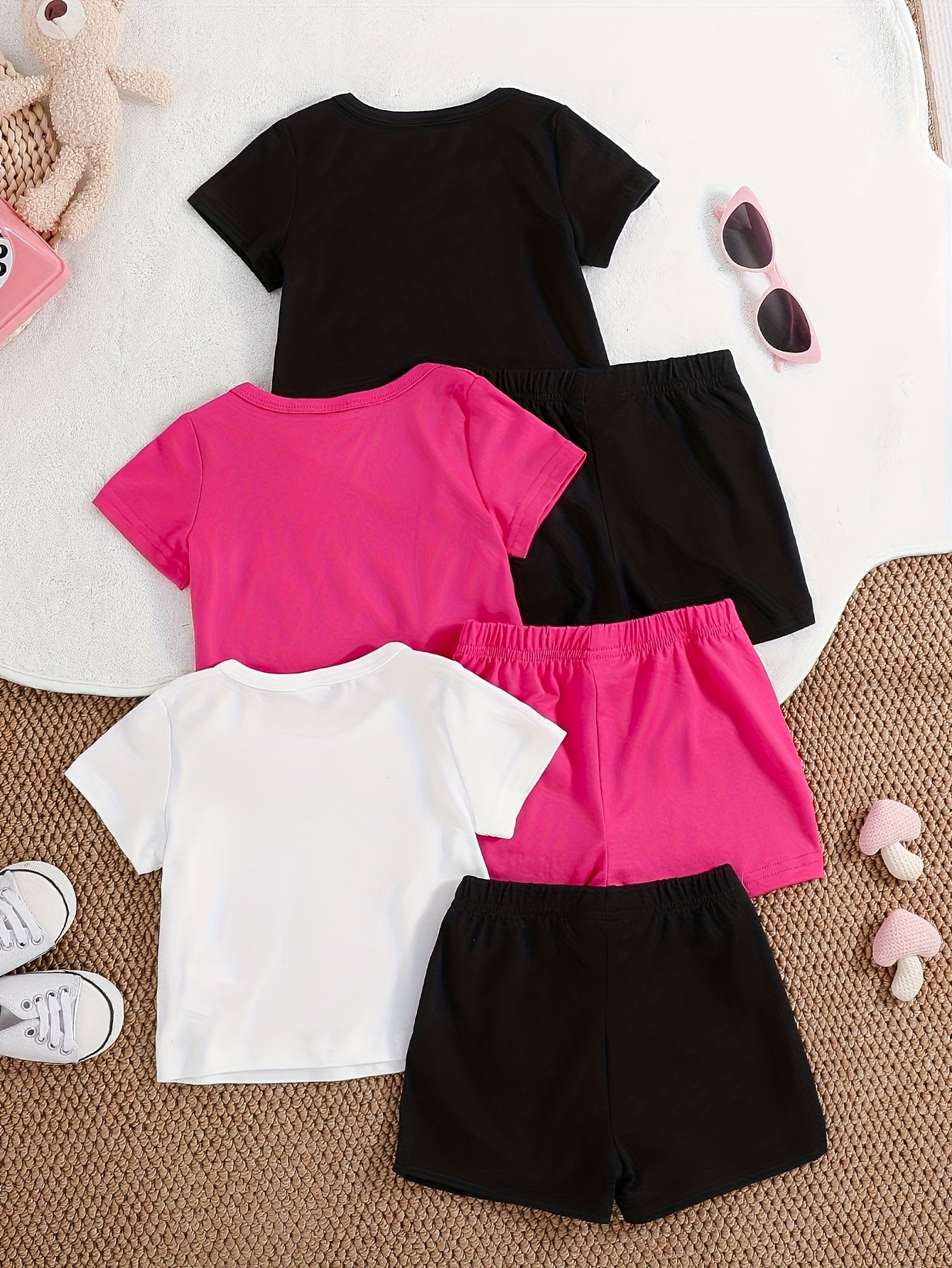 Directional Development of Spring And Summer New Cute Love Letter Printed Short Sleeve Shorts Three-Piece Set, for Outdoor