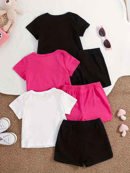 Directional Development of Spring And Summer New Cute Love Letter Printed Short Sleeve Shorts Three-Piece Set, for Outdoor