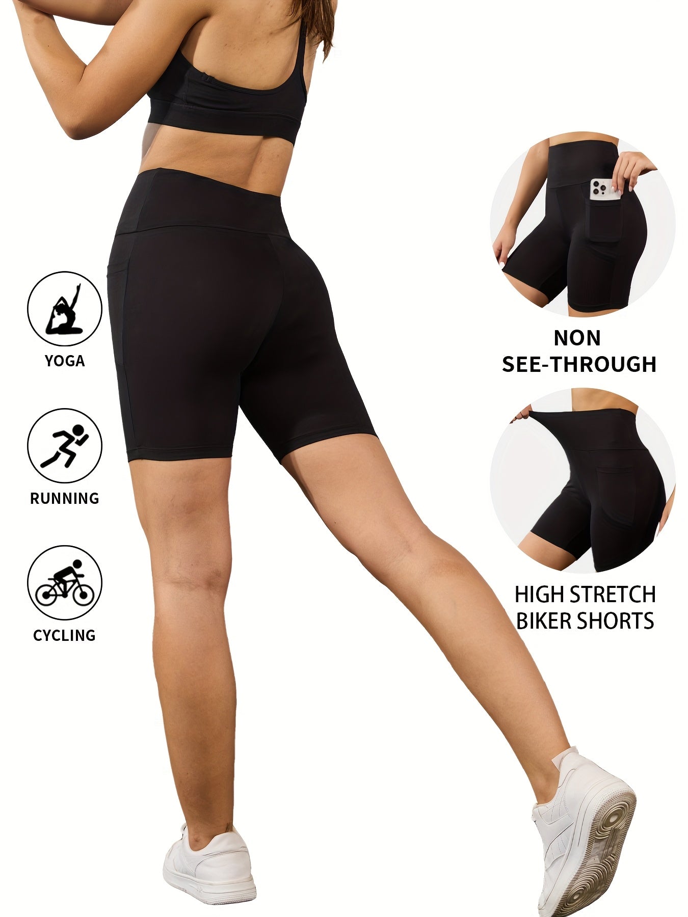 5 Pack 5" High Waisted Biker Shorts for Women with Pockets, Super Soft Tummy Control No See Through Workout Running Yoga Athletic Shorts, 6"Inseam RUNNING