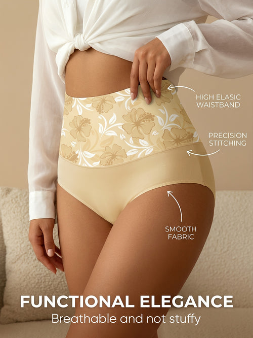 6pcs Seamless Floral Print High Waist Briefs, Sexy Comfy Breathable Stretchy Intimates Panties, Women'S Lingerie & Underwear