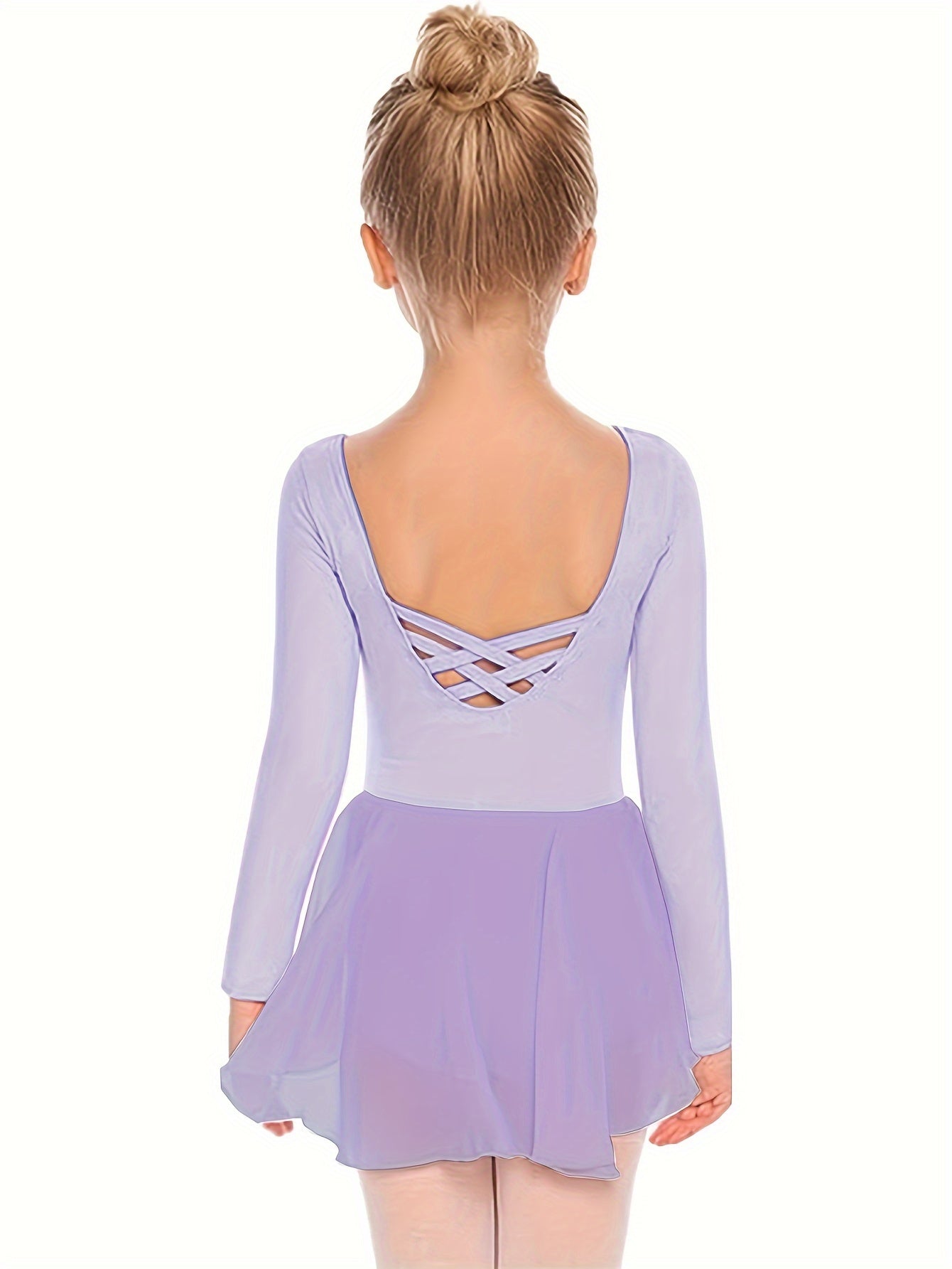 Girls' Classic Long Sleeve Ballet Leotard with Crisscross Back Detail - Stretchy Polyester Dance Dress for Parties, Birthdays & Sports Events, Perfect for Outdoor, All Seasons, Gift for Back-To-School Season, Beach Essentials