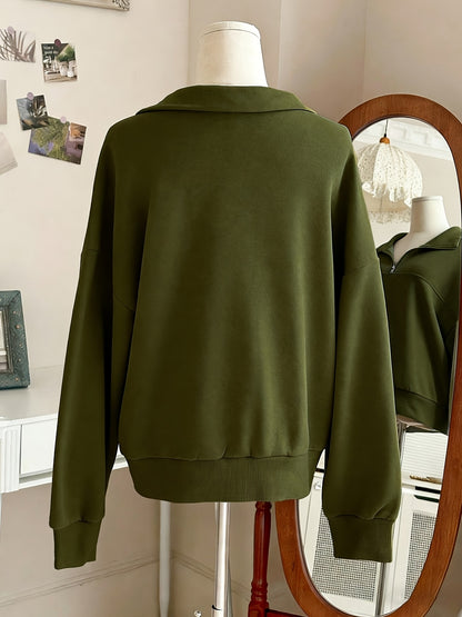 Women's Oversized Half-Zip Sweatshirt, Trendy Soft Fabric Pullover Hoodie, Casual Top, Perfect for Spring, Autumn And Winter Streetwear, Womens Tops, Ropa De Mujer, Local Warehouse Discount Hoodies Iackets Fashion New Arrivals