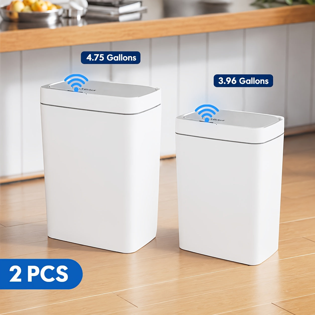 1/2 PcsCochildor Smart Detector Diaper Trash Can(3.96gal), Touchless Wastebasket, Auto On/ Off, Sealed with Lid for Odor Prevention, Silent Shutoff, Ideal for Nursery, Kitchen, Bathroom, Living Room, Office - Battery Operated (AA), No Batteries