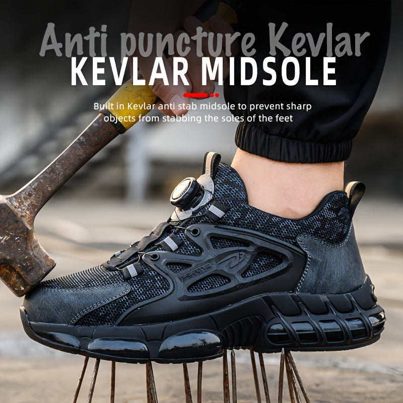 Button Elastic Lace-up Loafer Anti-smash And Anti-stabbing Work Shoes