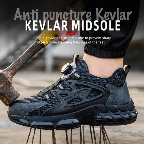 Button Elastic Lace-up Loafer Anti-smash And Anti-stabbing Work Shoes