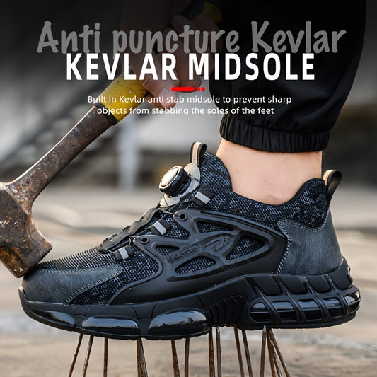 Button Elastic Lace-up Loafer Anti-smash And Anti-stabbing Work Shoes