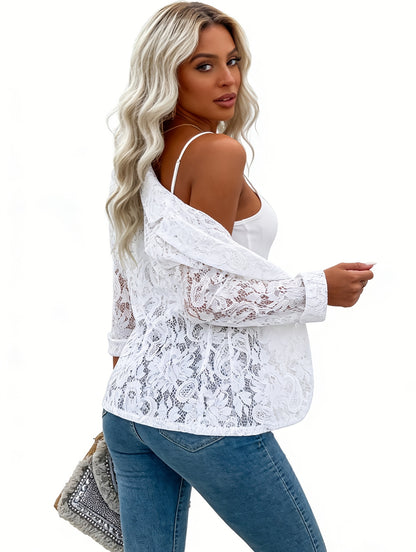 American Style Women'S Fashionable Solid Color Lace Suit Jacket, Breathable, Versatile And Casual, Suitable for Daily Commuting, Lace Suit Jacket for Summer Wear