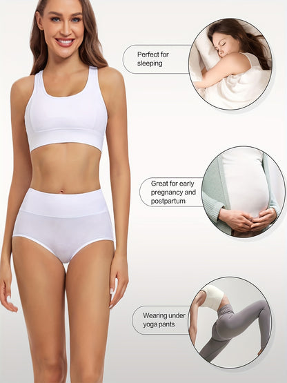 5pcs High Waist Solid Color Briefs, Comfy, Soft, Breathable, Stretchy And Elegant Lingeries for Women