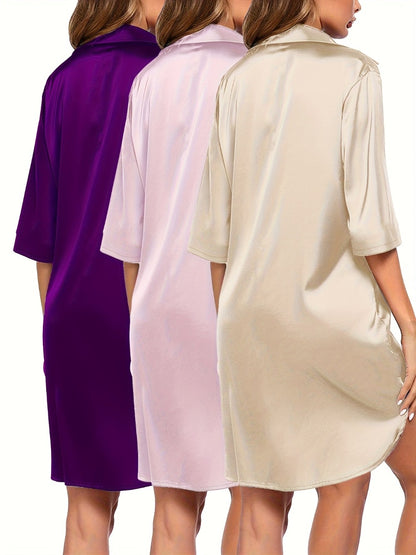 Women's Sleepwear - 3-Piece Solid Color Comfort