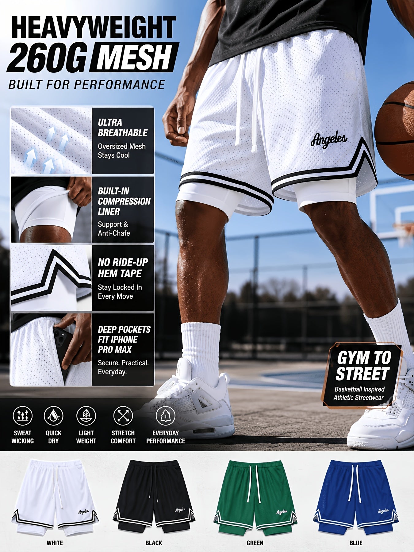 1pc Of Sports Basketball Shorts, Loose And Comfortable, Sweat Wicking And Breathable, Outdoor Running Lined with Stretch Cloth Quick-drying Training Pants