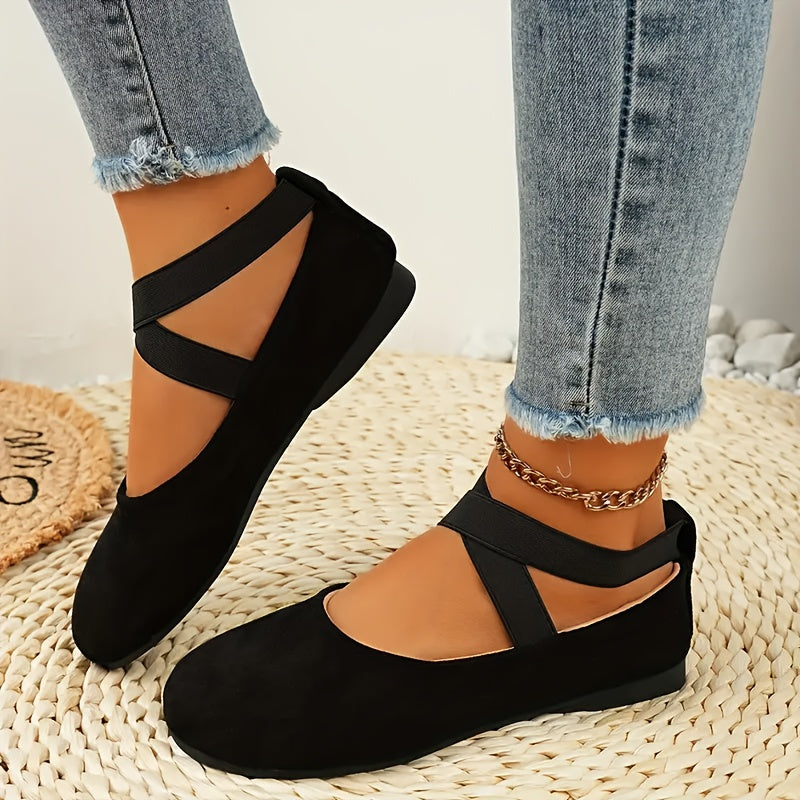 New Spring And Autumn Women'S Velvet Shallow Mouth Elastic Round Head Flat Matching Shoes, Suitable For Work, Leisure, Vacation And Home Use