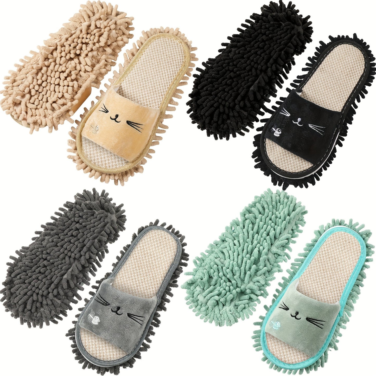 4 Pairs Washable Mop Slippers Microfiber Funny Mop Shoes Floor Cleaning Slippers For Women Home Floor(Novel, Black, Green, Grey, Nude)