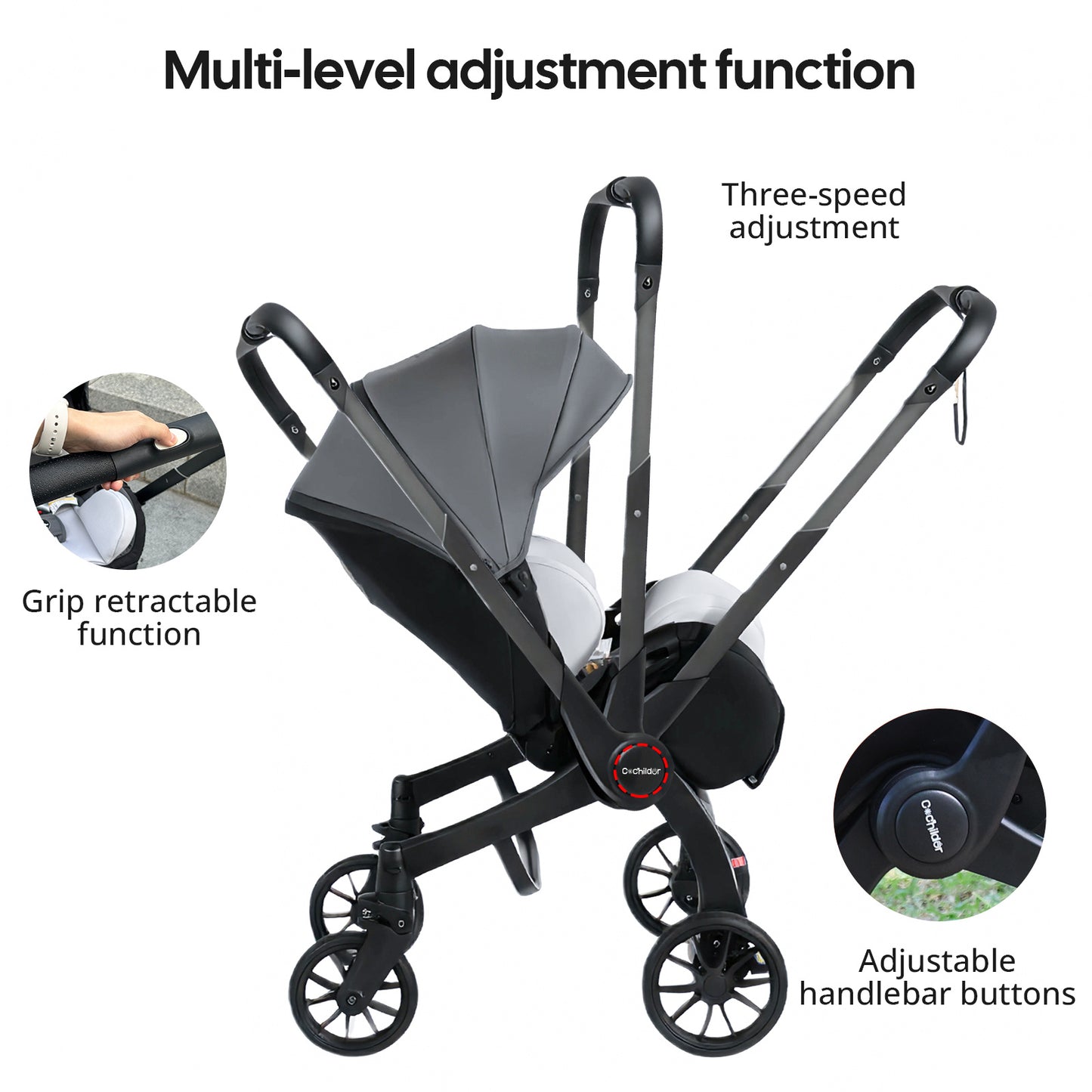 Cochildor Foldable Stroller Portable Travel Carriage with Bidirectional Push (Front/Reverse), Adjustable Canopy & Lightweight - Foldable for Airplane, Public Transport - Newborn Stroller, Frame