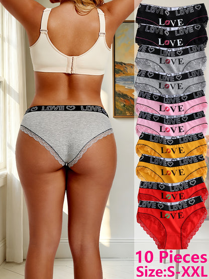 10pcs New Style Fashionable Trendy Elegant Comfortable Breathable Side Soft Fitting Snugly Elastic Skin-Friendly Yoga Fitness Sports Home-Wear Women'S Underwear