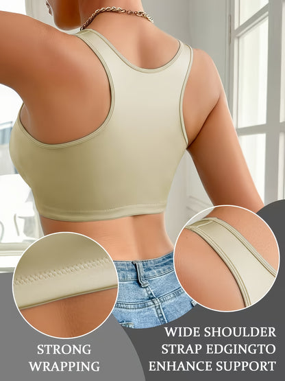 1pc High-quality Satin Fabric Women'S Bra | Wireless, Front Buckle Design, Strong Support, Comfortable Gather, Suitable for Daily and Formal Wear, Non-removable Padding