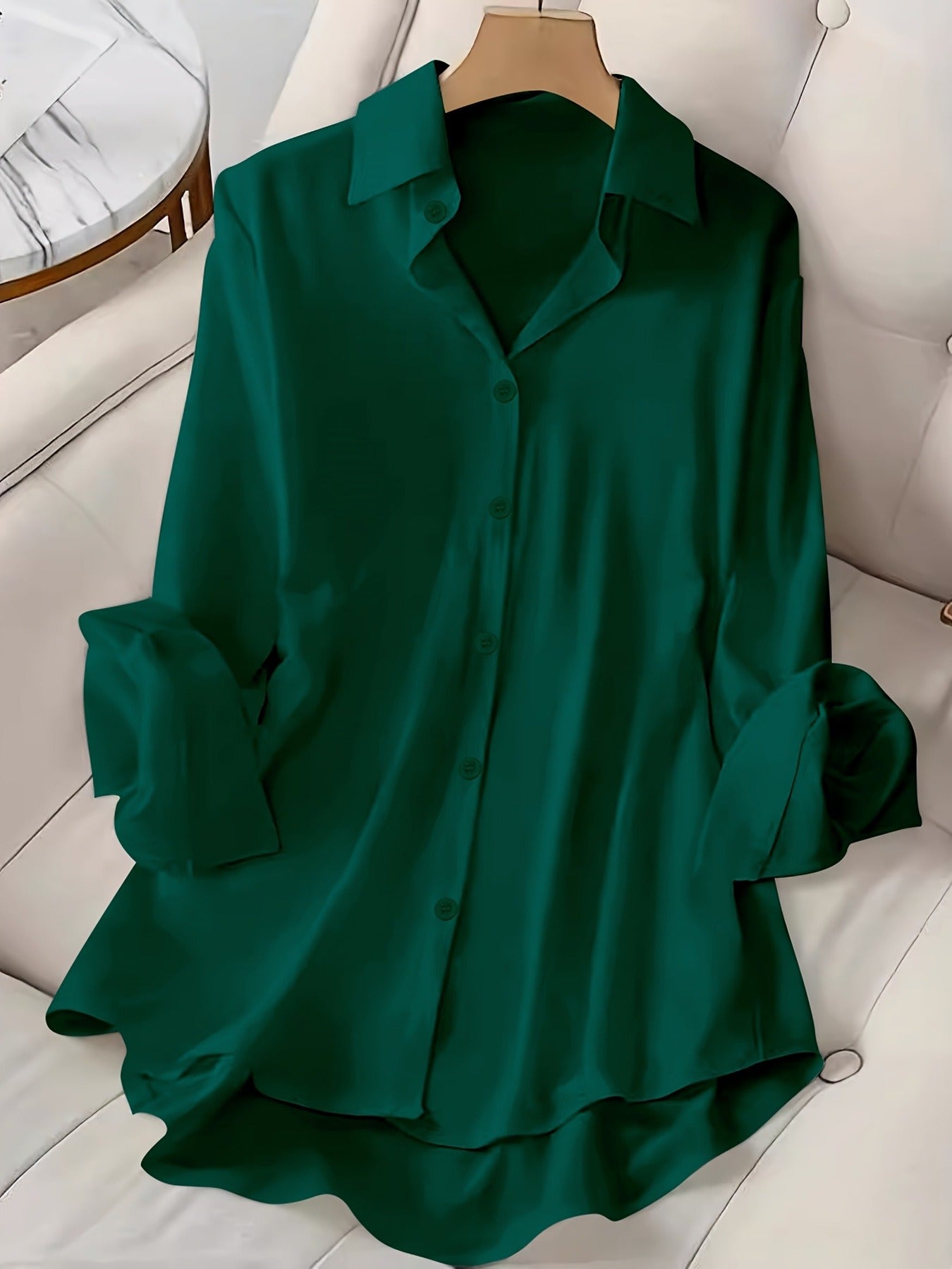 Plus Size, Plus Size Women's Shirt European and American Style Lapel Single-breasted Solid Color Long-sleeved Women's Shirt 2025