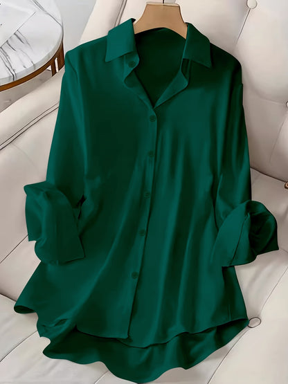 Plus Size, Plus Size Women's Shirt European and American Style Lapel Single-breasted Solid Color Long-sleeved Women's Shirt 2025