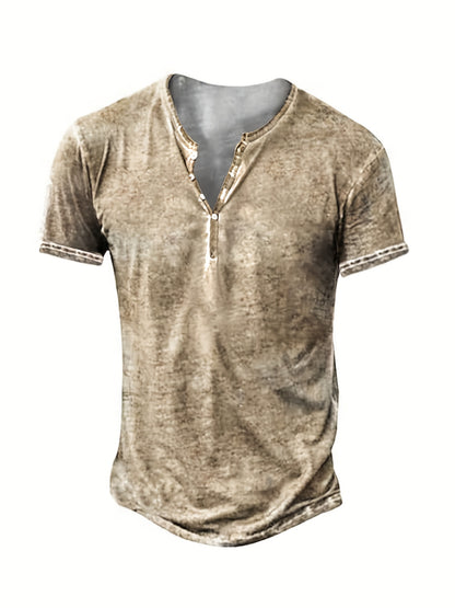 Mens Distressed Henley Shirts Short Sleeve Button T-Shirt Slim Fit Cotton Casual Shirt