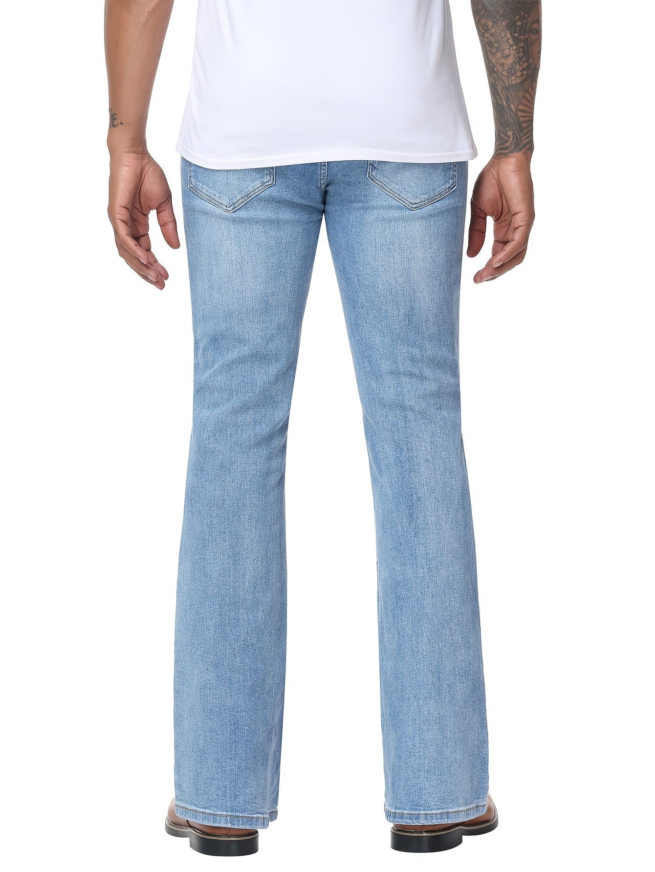Men's Vintage 70s Retro Bell Bottom Jeans - Wide- Flare Pants with Mid-Stretch Blend, Beltless Suitable for Disco Parties, Night Out & Casual Attire, Machine Washable Mid-Rise Bottoms