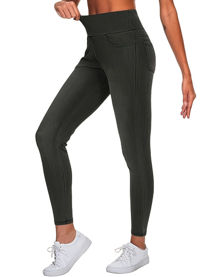 Women's Slim-fit Jeans with Four Pockets, High-waisted Stretchy Leggings, Fashionable Tummy- Denim Style