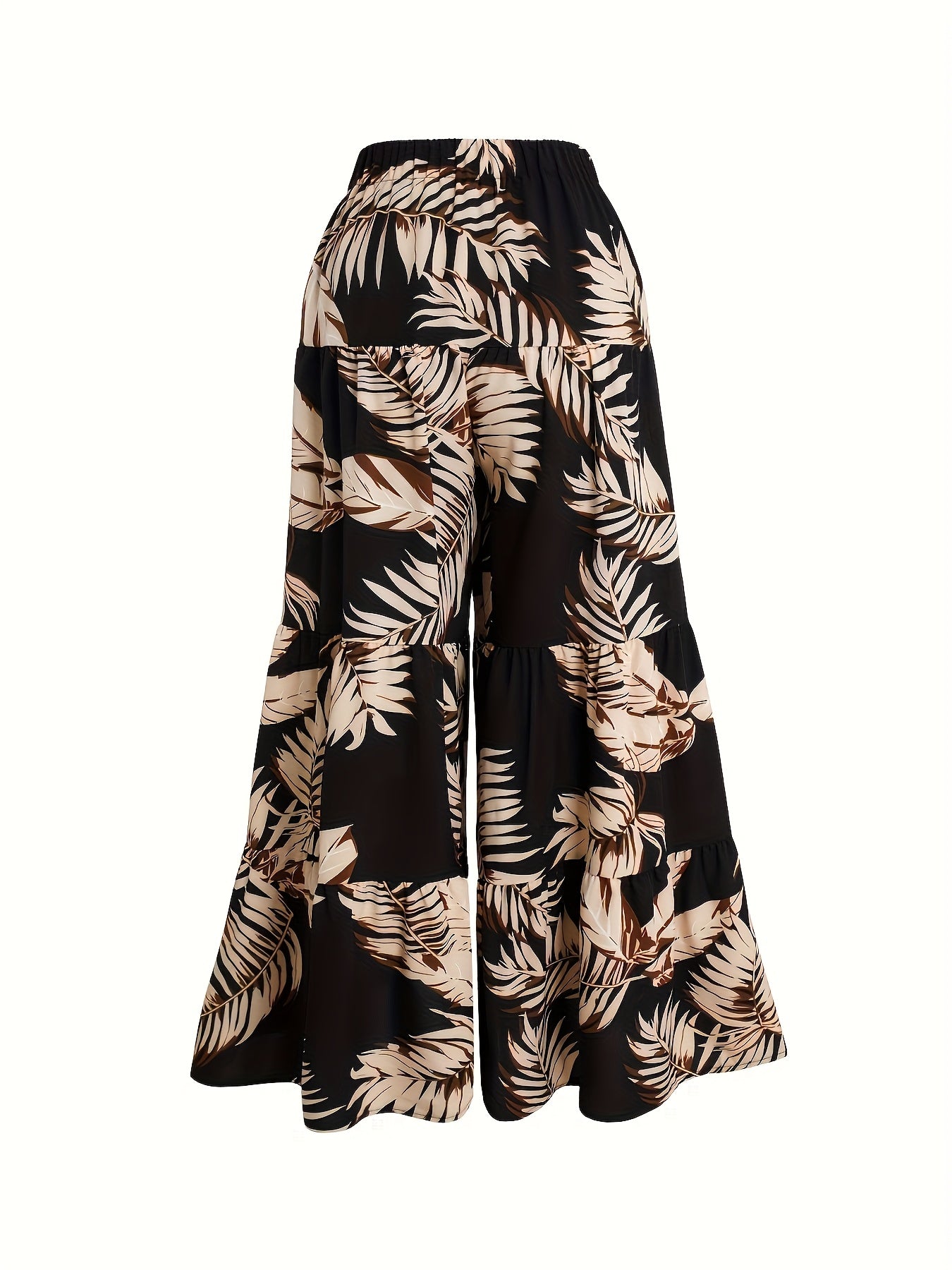 Women'S Summer Floral Print Wide-Leg Pants with Elastic Waist - High-Waisted, Flowy Design, White & Black Leaf Pattern, Perfect for Vacation or Casual Outings, Vacation Outfit | Floral Print Pants | Texture