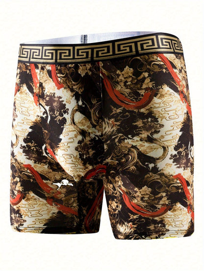 2026 Fashionable Printed Men's Long Boxy Underwear, Lightweight Underwear, Soft And Comfortable, Unique Personality, Beach Play, No Repeat Five Days A Week 5pcs Game Day Fan Gear for Football and All Fans