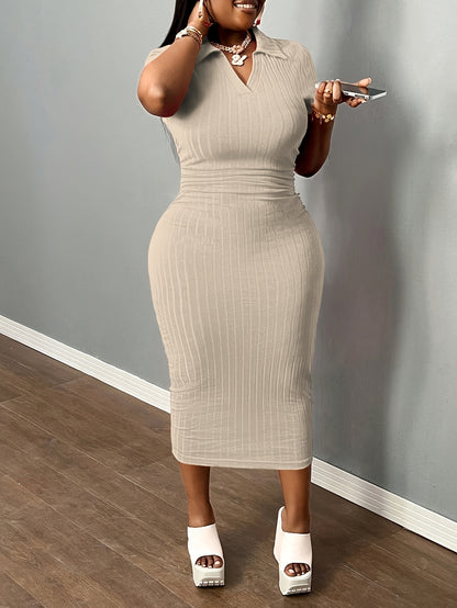 [Sexy Bodycon Dress] Sexy Summer Bodycon Dress | Women's Neck Casual Short Sleeve Basic Pencil Midi Club Dresses
