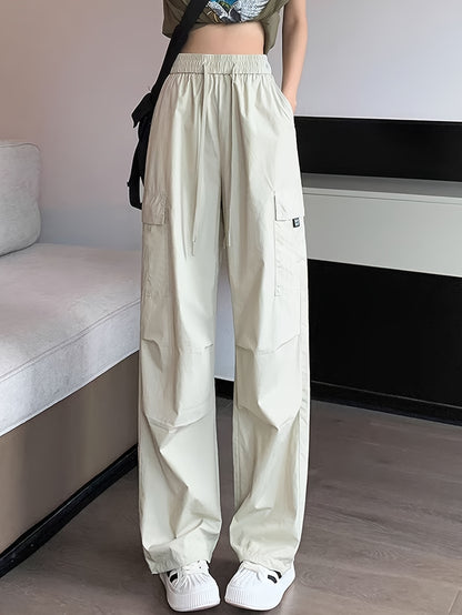 Women&Apos;S Olive Green Cargo Pants - Casual Flap Pockets, Wide-Leg Design, Machine Washable, Spring/Fall Versatile Trousers for Casual Attire, Spring Fall Attire | Relaxed Fit Pants | Nonelastic Fabric