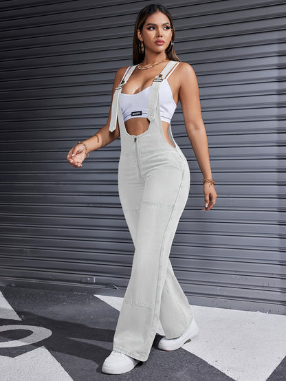 Women'S Clothing For Autumn And Summer, Women'S Summer Wear, Women'S Denim, Overalls, Adjustable Shoulder Straps, Loose Straight Legs, Wide-leg Denim Jumpsuits, Loose Jumpsuits