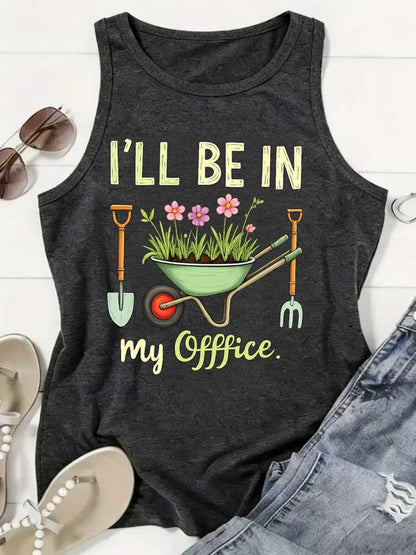 [Women's Vest Top] Sleeveless Vest, I Will Be in My Office, Garden Cart Print, Women's Casual Loose Breathable Vest Top, Beautiful Back Outdoor Lightweight T-Shirt, Fashionable Round Neck Sweatshirt for Women