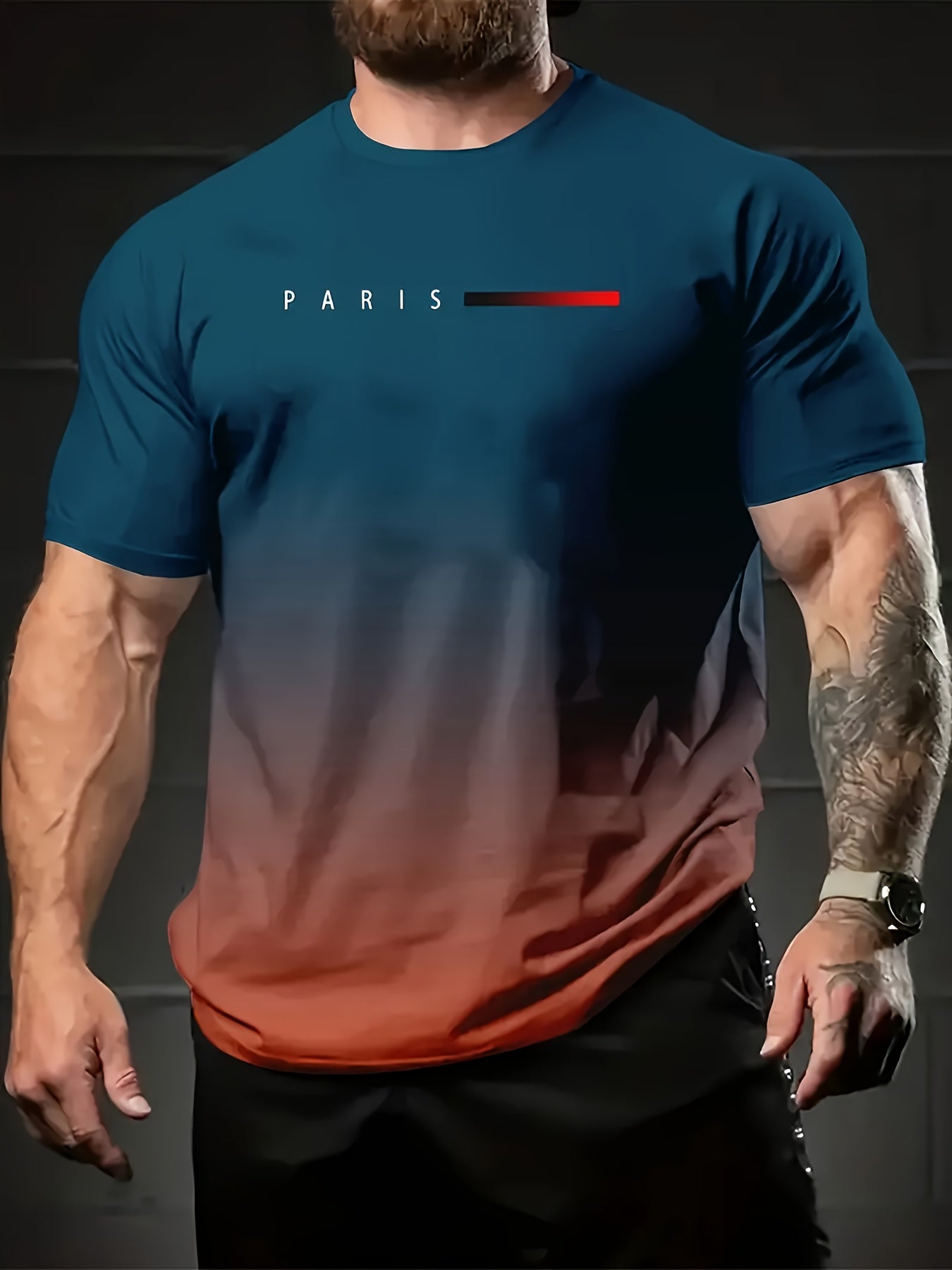 Set of 5 Colorful Gradient Short Sleeve Crew Neck T-Shirts for Men - Casual Summer Comfort Tee with Printed Letters - Ideal Gift Option
