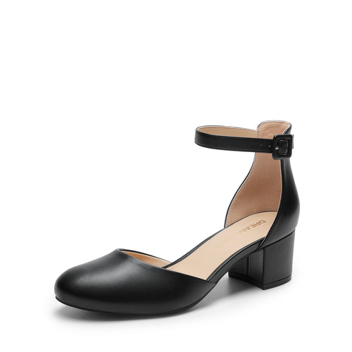 Women's Closed Round Toe Low Block Heels Ankle Strap Chunky Heel Pumps Dress Wedding Office Party Shoes Closed Toe Heels for Women Heels Closed Round Toe Chunky Block Pumps Shoes
