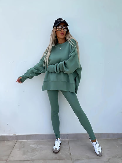 Women's Spring And Autumn Outdoor Sports Hoodie Set, Women's Autumn And Winter Long Sleeve Solid Color Hoodie Casual Set, Hoodie Top And Pants Yoga Two-piece Set, Outdoor Running Fitness Set