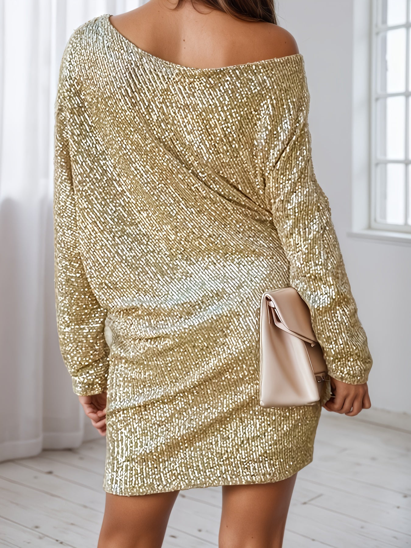 Vibrant Bodycon V-Neck Long Sleeve Sequin Dress - Shimmering Contrast Details, Mid-Elastic Fabric, Sexy Party Wear for Women - All-Season, No Sheer, Fabric Construction